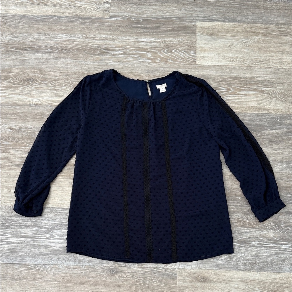 J. Crew Dark Blue Textured Blouse